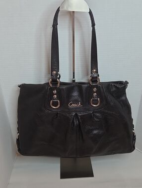 Coach Ashley Black Leather Large Satchel Carryall Bag - Style F15513